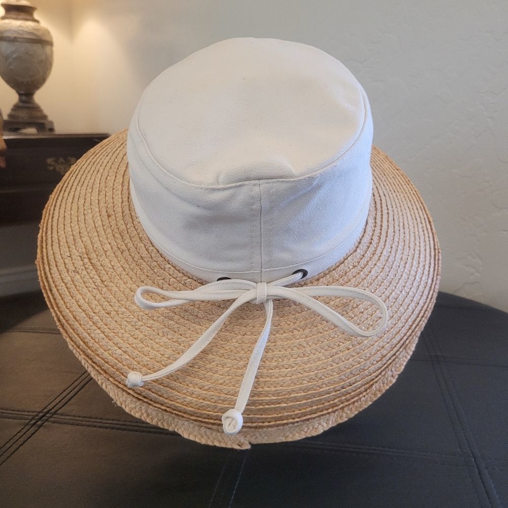 Scala Women's Natural Bell Brim Woven Sun Hat with White Canvas and Bow NEW - Picture 13 of 15